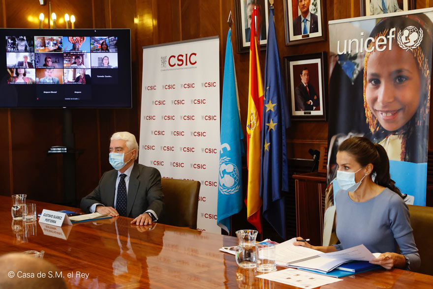 S.M. la Reina preside una reunión de trabajo para abordar la respuesta de UNICEF a los desafíos que afronta la infancia ante la COVID-19