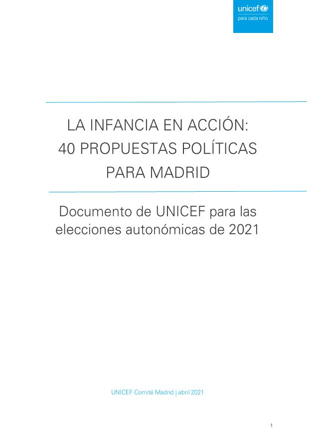 La infancia en acción: 40 propuestas electorales para Madrid