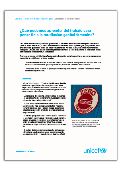 Actividad didáctica para educación secundaria sobre la mutilación genital femenina