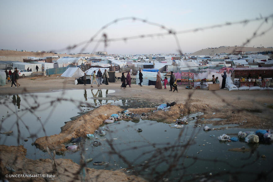 Sewage and waste near the tents of internally displaced people in Rafah, south of the Gaza Strip. Parent Folder Link Photos for Children in Rafah and Khan Younis