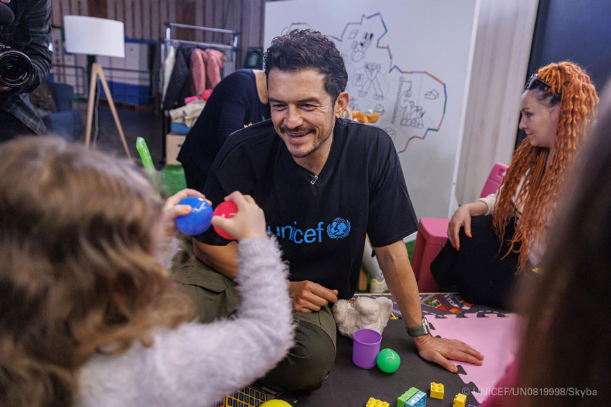 El actor Orlando Bloom durante su visita a Ucrania