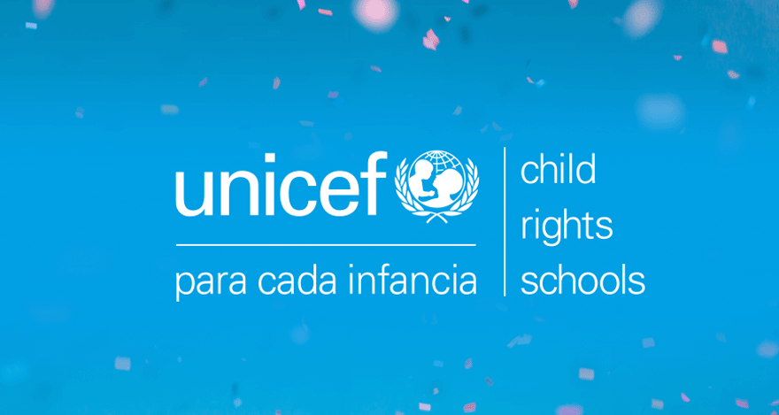 Logo de Child Rights Schools con un fondo de confetti