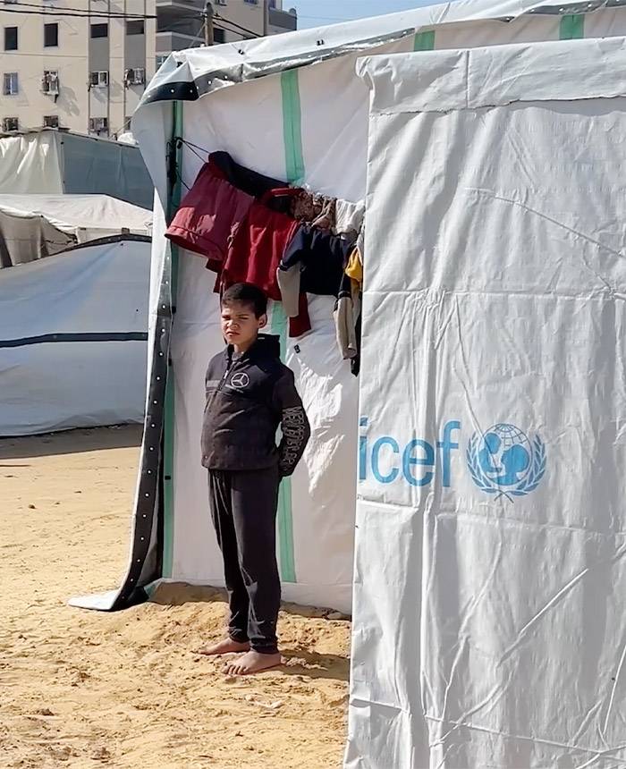 Unos niños en un campo de refugiados de Gaza