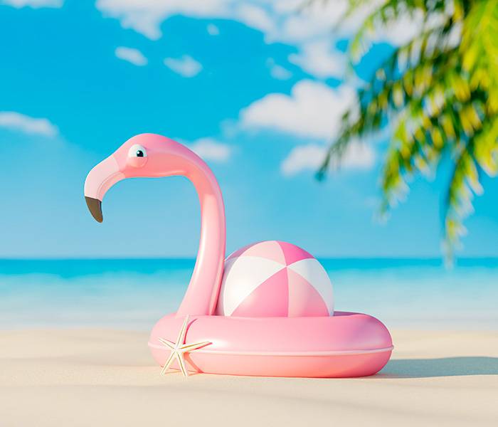 Ilustración 3D de unos juguetes en la playa