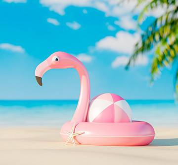 Ilustración 3D de unos juguetes en la playa